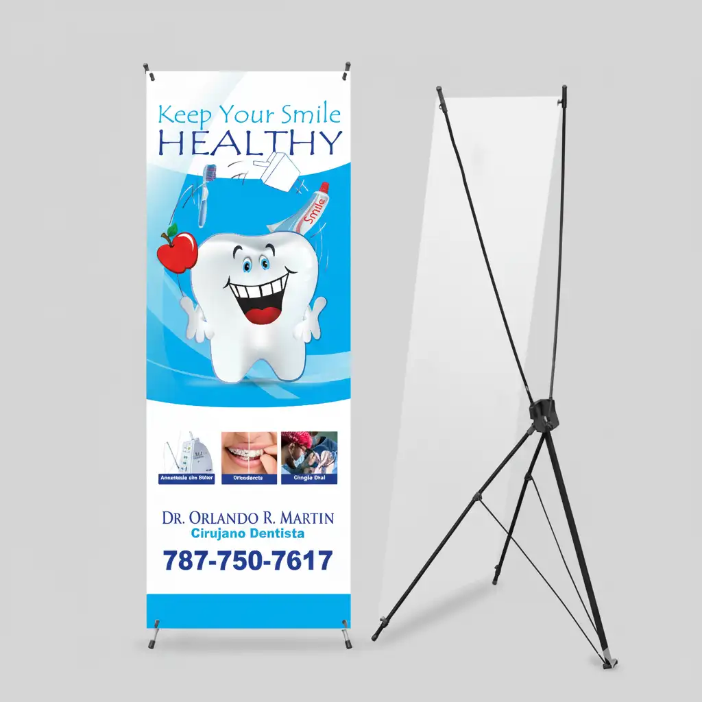 X-Banner publicitario portátil para negocios y eventos.